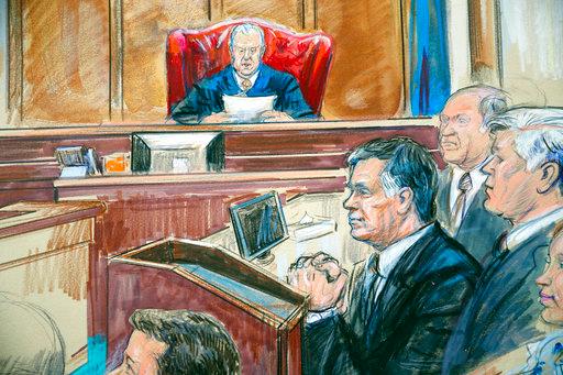 This courtroom sketch shows Paul Manafort listening to U.S. District court Judge T.S. Ellis III at federal court in Alexandria, Va., Tuesday, Aug. 21, 2018. Manafort, the longtime political operative who for months led Donald Trump's winning presidential campaign, was found guilty of eight financial crimes in the first trial victory of the special counsel investigation into the president's associates. A judge declared a mistrial on 10 other counts the jury could not agree on. [Photo: AP/Dana Verkouteren]